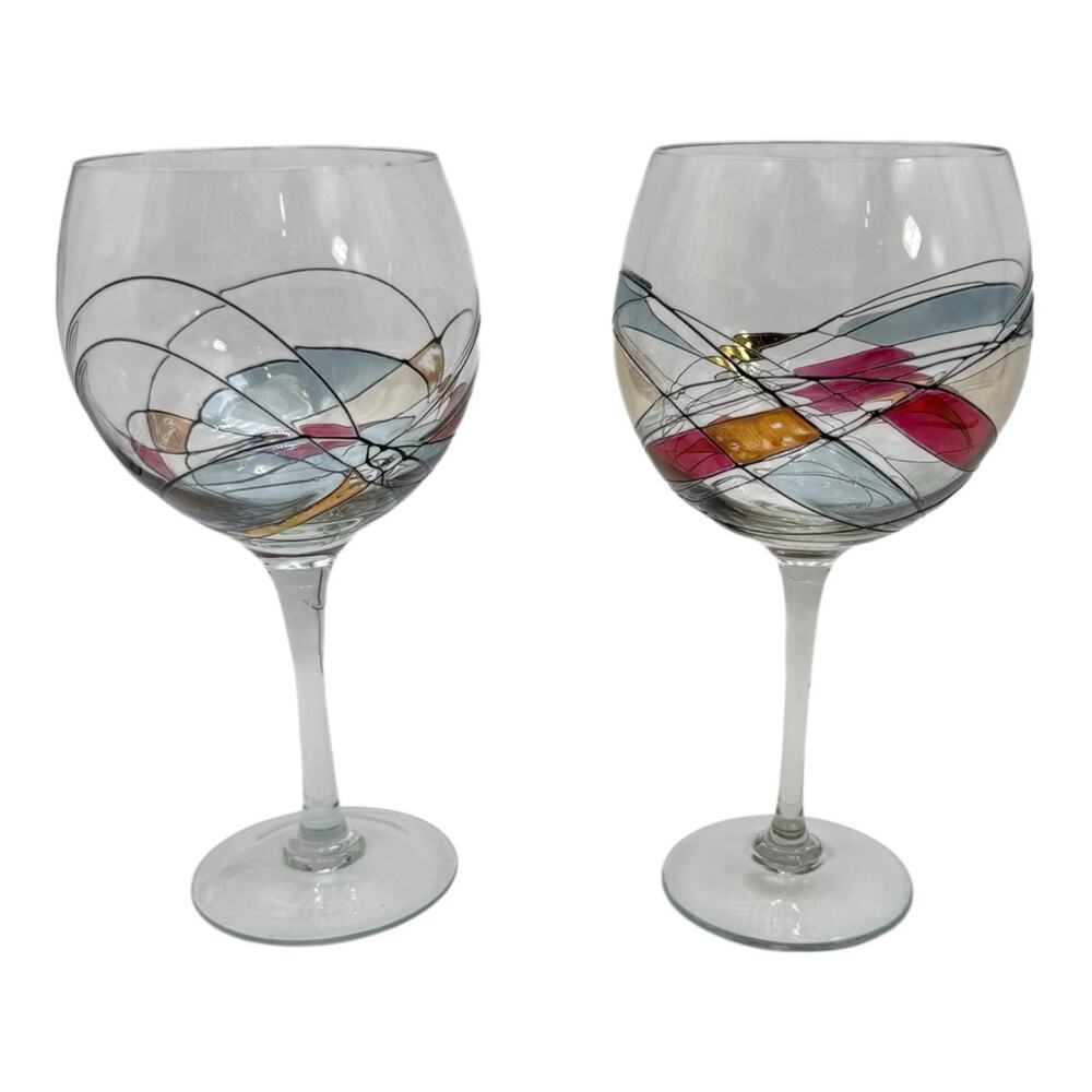 Pair‎ MCM  "Euro Glass" Painted Multi Color Brandy Cognac Snifter Glass Sagrada?